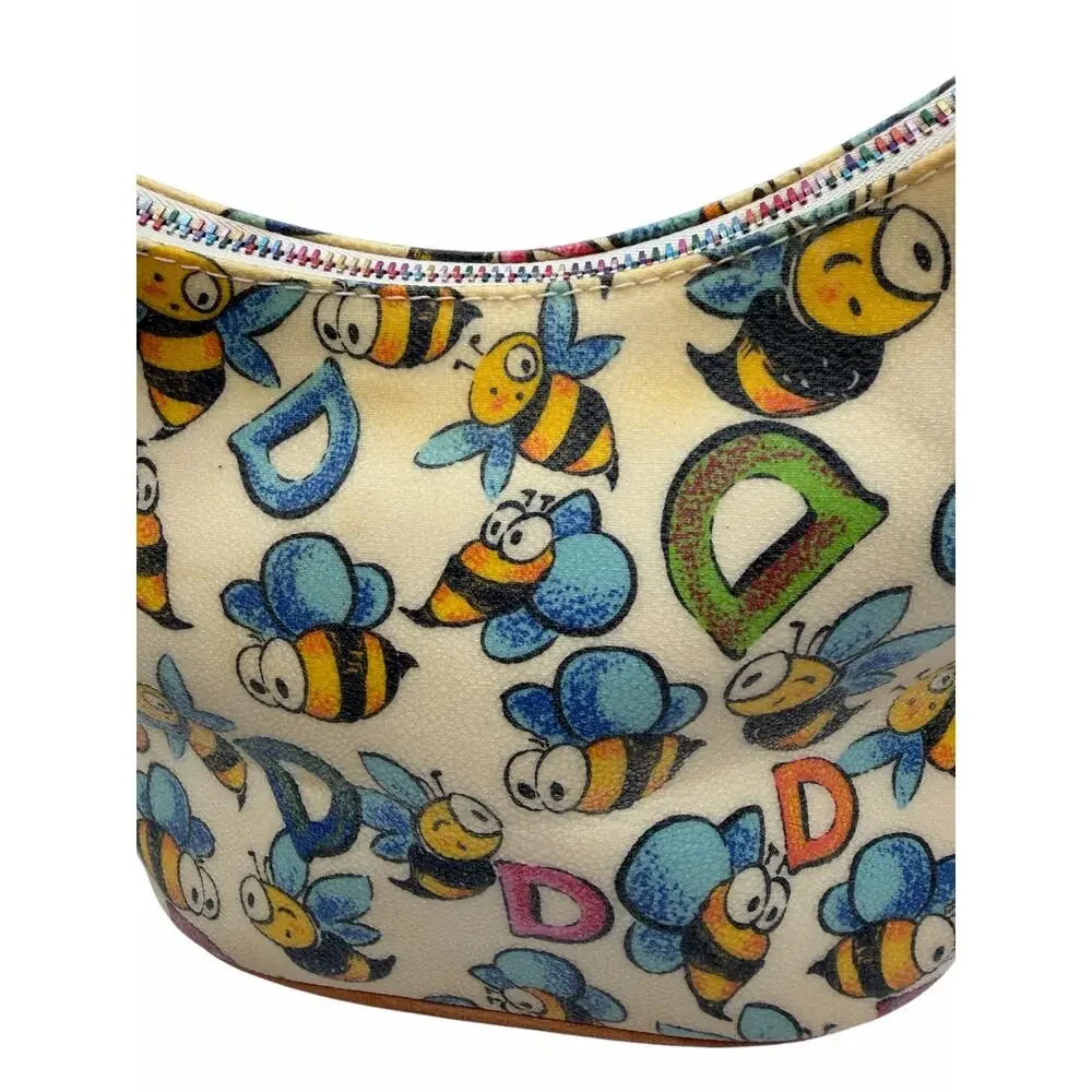 Dooney & Bourke Bumble Bee Print Small Hobo Shoulder Bag Rainbow Zip Rare Y2K